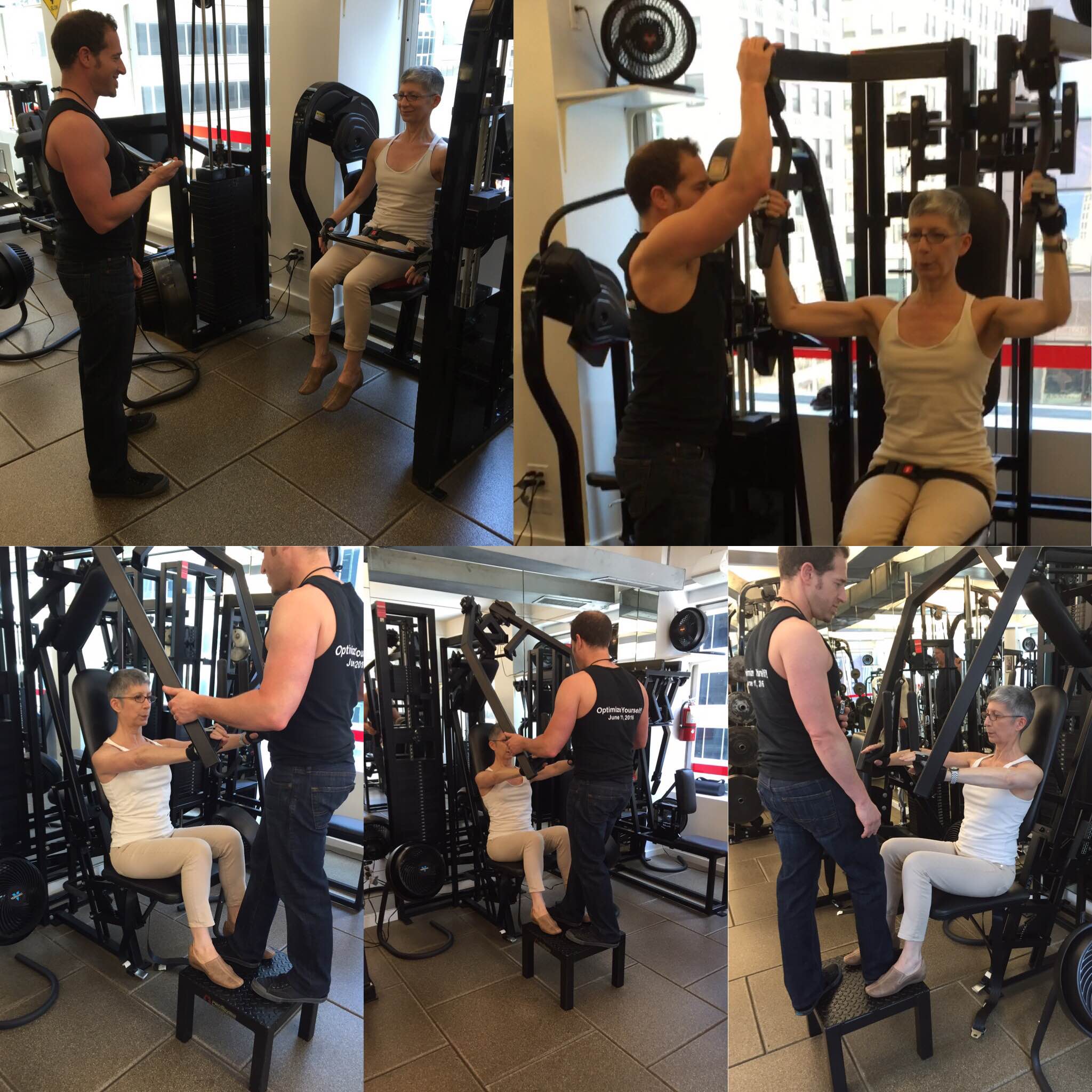 Pure Conditioning trainer guiding a client through slow, controlled strength exercises on resistance machines