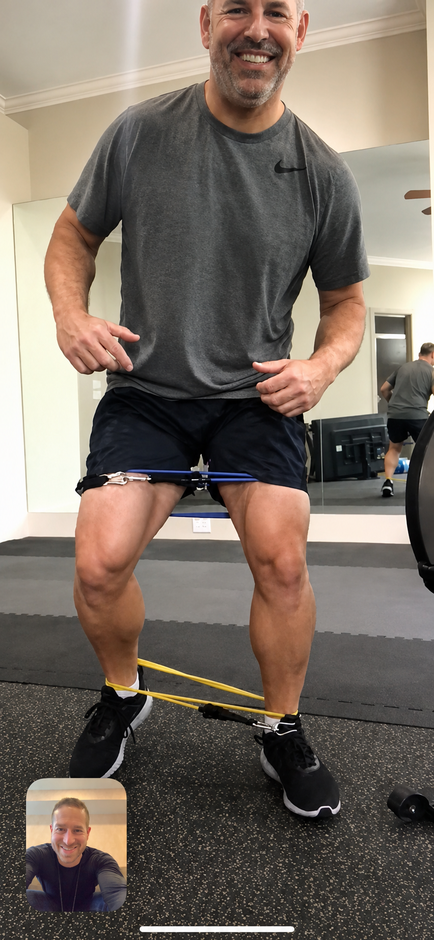 Virtual personal training session using resistance bands during live video coaching